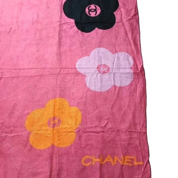 CHANEL Luxury Vintage Pink Orange Multi-Color CC Rose Print Shawl Wrap Scarf - Picture 2 of 12